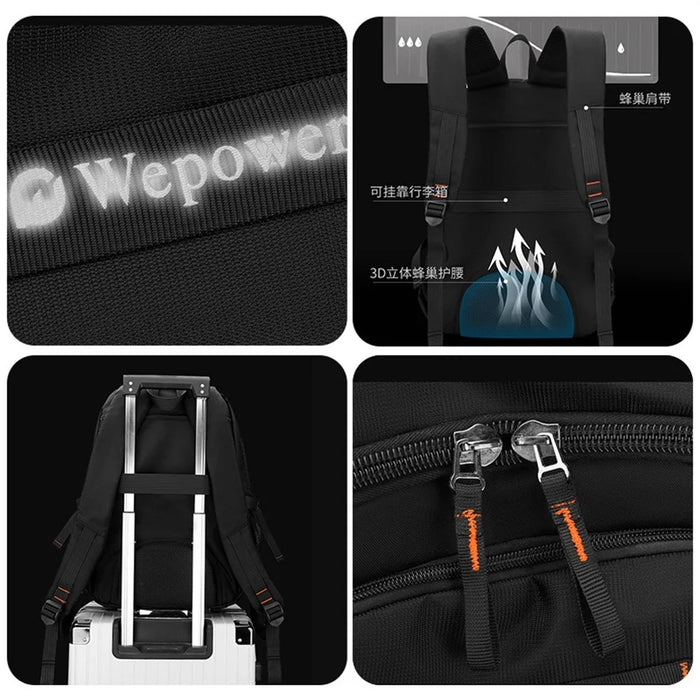 WEPOWER 8107 Men Travel Commute Laptop Backpack Nylon Large Capacity Student Casual Daypack - Black - 5