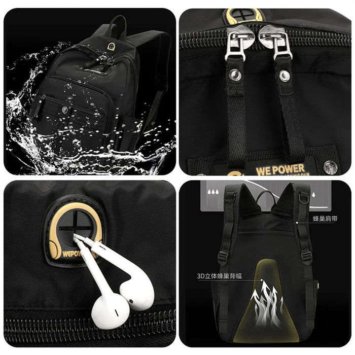 WEPOWER 7104 Waterproof Nylon Backpack Students Travel Large Capacity Daypack - Black - 3