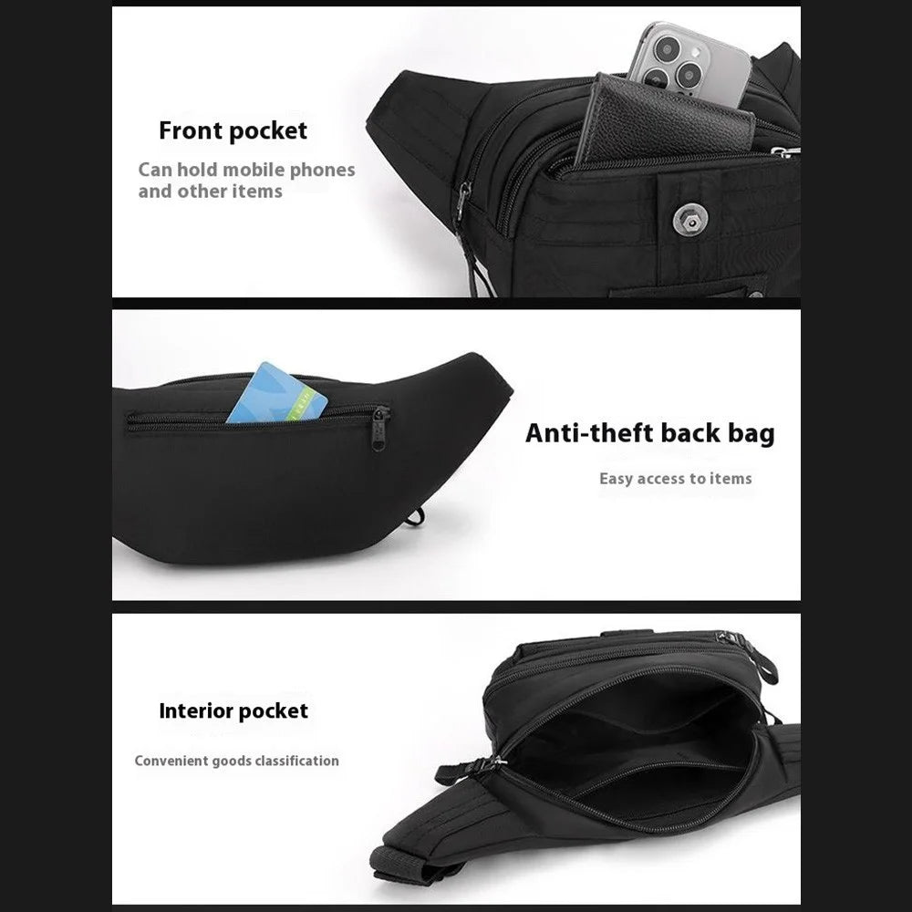 WEPOWER 7101 Multi-Pocket Waist Pack Nylon Crossbody Bag Outdoor Commute Chest Bag - Black - 5