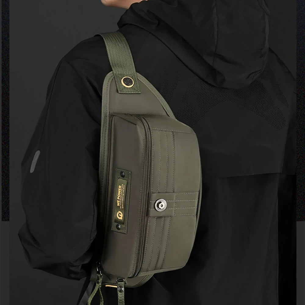 WEPOWER Men Waist Pack Chest Bag Outdoor Casual Sports Shoulder Crossbody Bag Water Resistant - Army Green - 2