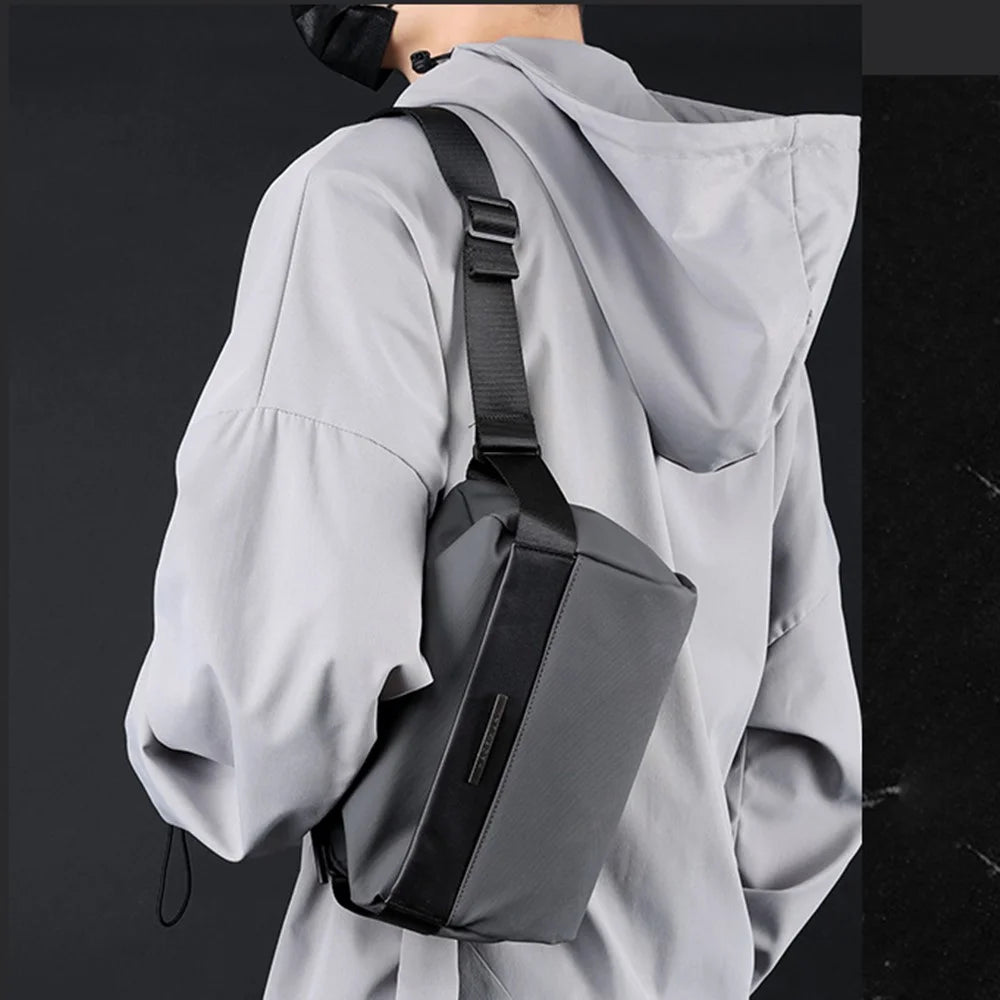 HAOSHUAI 1239 Casual Men Crossbody Bag Water Resistant Nylon Chest Pack Single Shoulder Bag - Dark Blue - 3