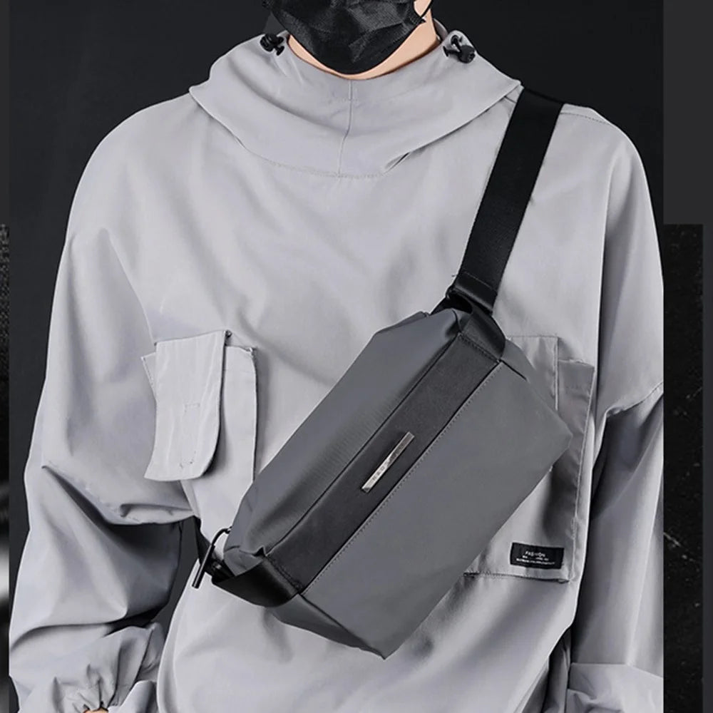 HAOSHUAI 1239 Casual Men Crossbody Bag Water Resistant Nylon Chest Pack Single Shoulder Bag - Dark Blue - 4