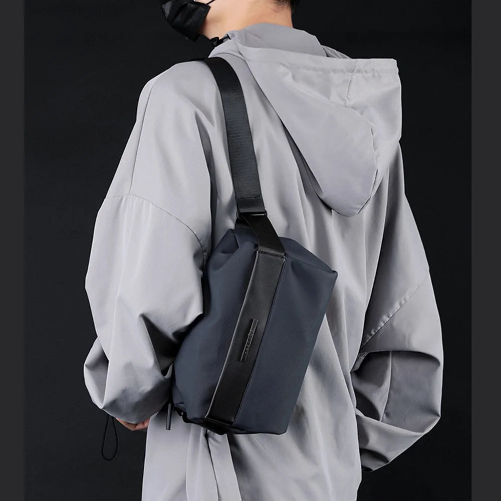 HAOSHUAI 1239 Casual Men Crossbody Bag Water Resistant Nylon Chest Pack Single Shoulder Bag - Dark Blue - 5