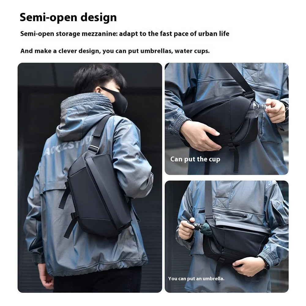 1-5166 Fashion Men Messenger Bag Waterproof Nylon Crossbody Pack for Traveling - Black - 2