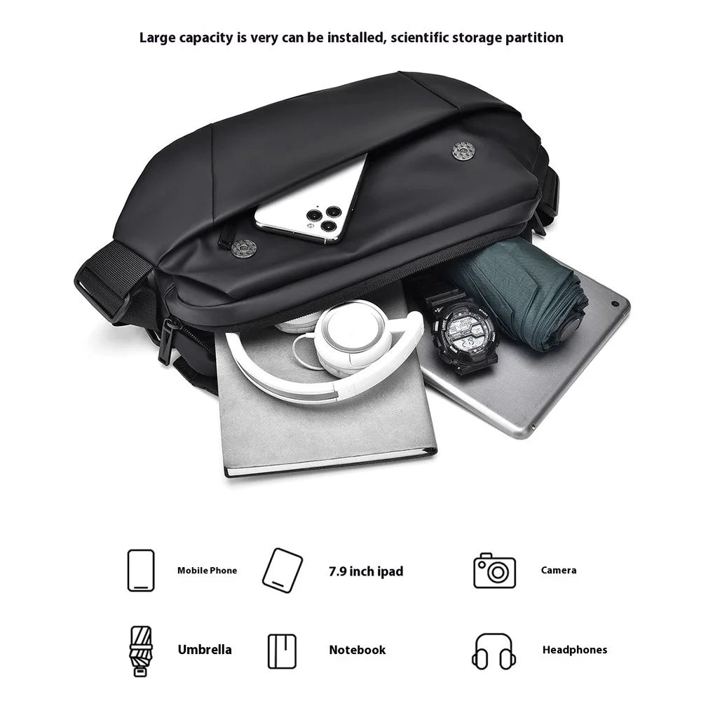 1-5166 Fashion Men Messenger Bag Waterproof Nylon Crossbody Pack for Traveling - Black - 4