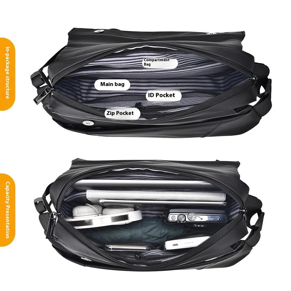 1-5166 Fashion Men Messenger Bag Waterproof Nylon Crossbody Pack for Traveling - Black - 5
