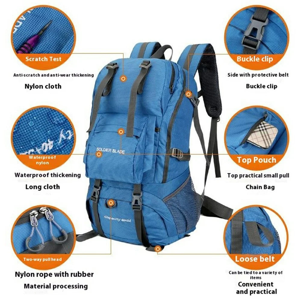SOLDIER BLADE DF8812 24 Inch Outdoor Hiking Backpack Waterproof Nylon Camping Daypack with Shoe Compartment - Blue - 3