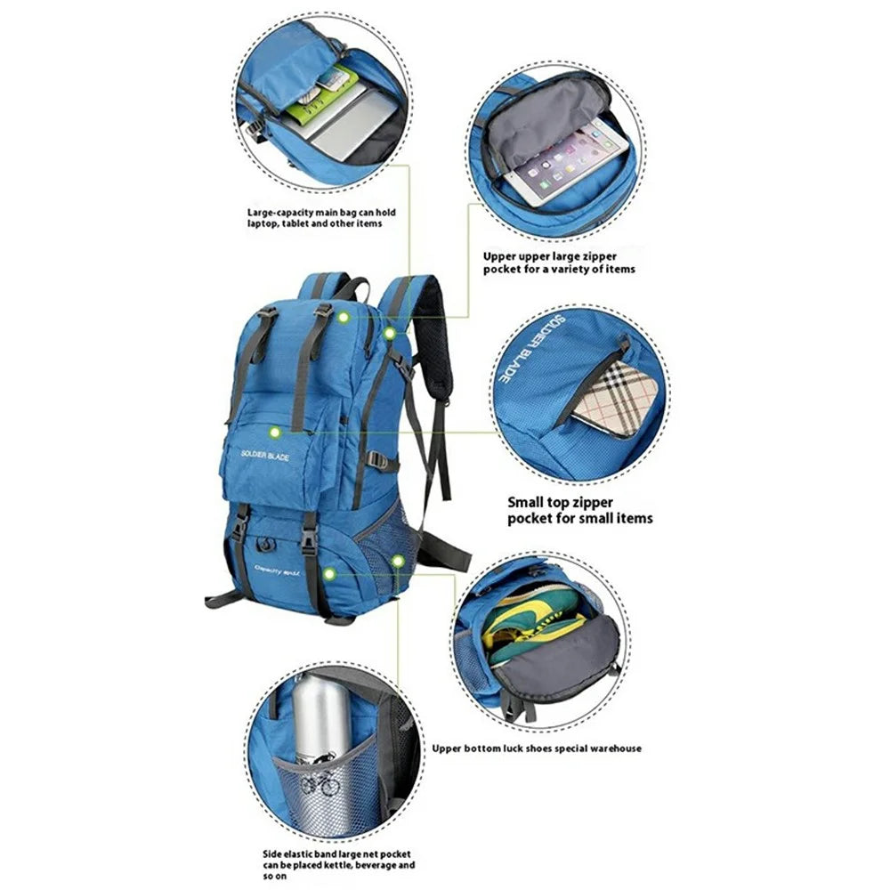 SOLDIER BLADE DF8812 24 Inch Outdoor Hiking Backpack Waterproof Nylon Camping Daypack with Shoe Compartment - Blue - 4