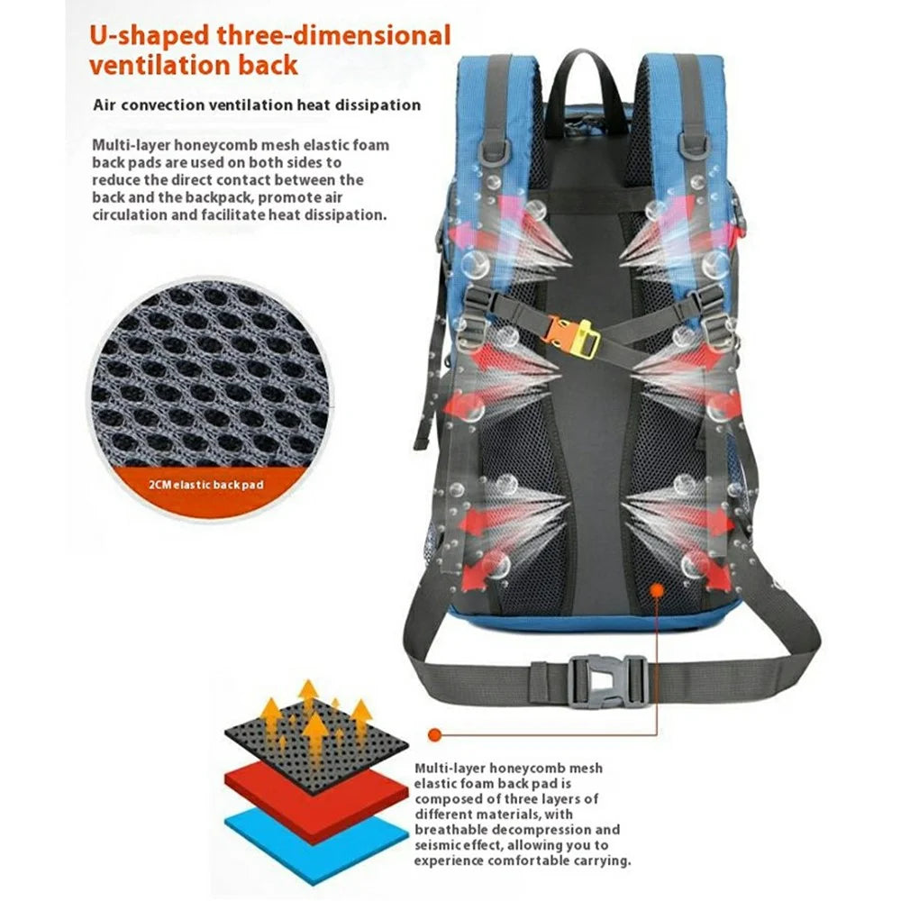 SOLDIER BLADE DF8812 24 Inch Outdoor Hiking Backpack Waterproof Nylon Camping Daypack with Shoe Compartment - Blue - 6