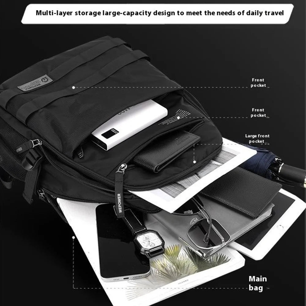 WEPOWER 2329 Waterproof Nylon Casual Daypack Breathable Men Backpack for 14 Inch Laptop - Black - 3
