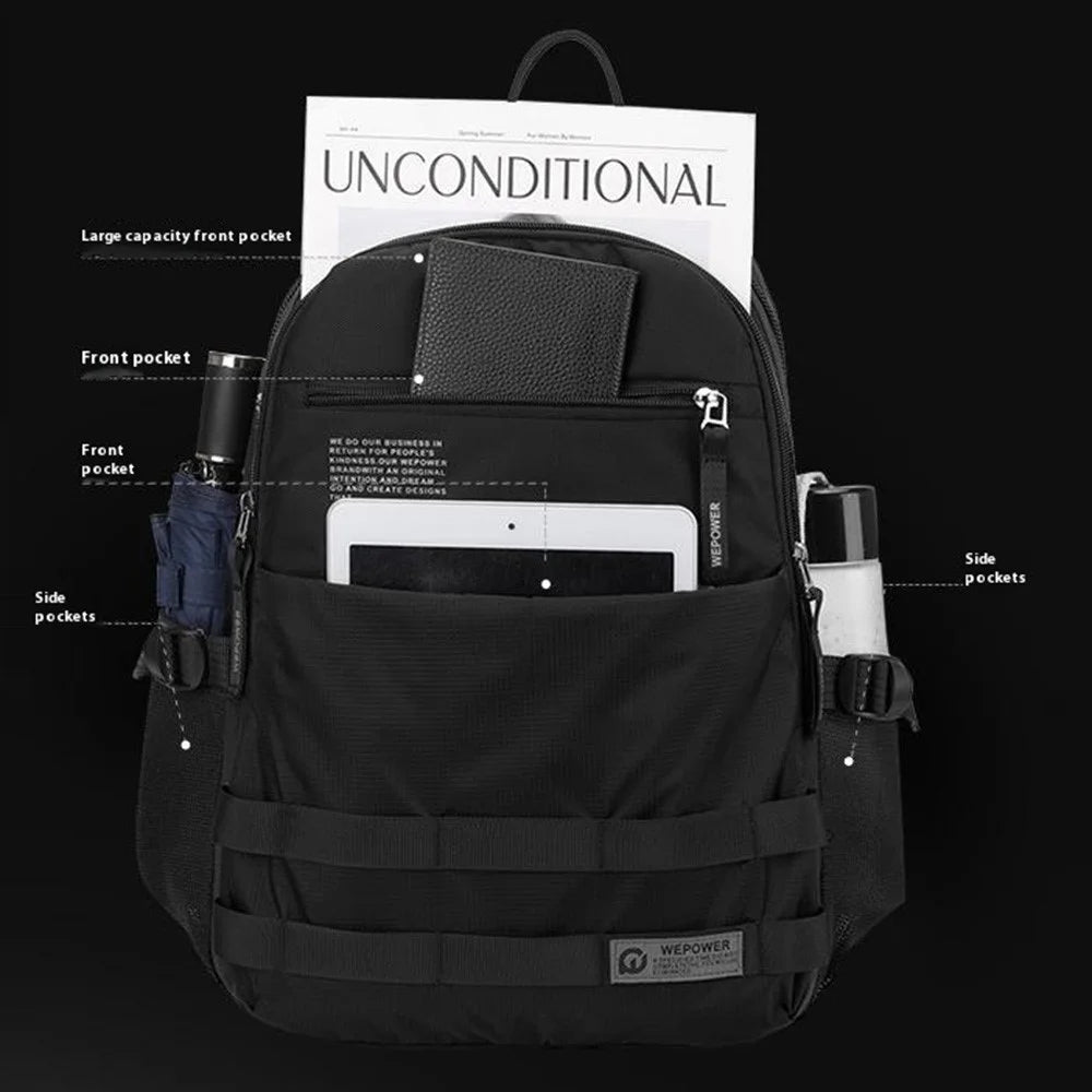 WEPOWER 2329 Waterproof Nylon Casual Daypack Breathable Men Backpack for 14 Inch Laptop - Black - 4
