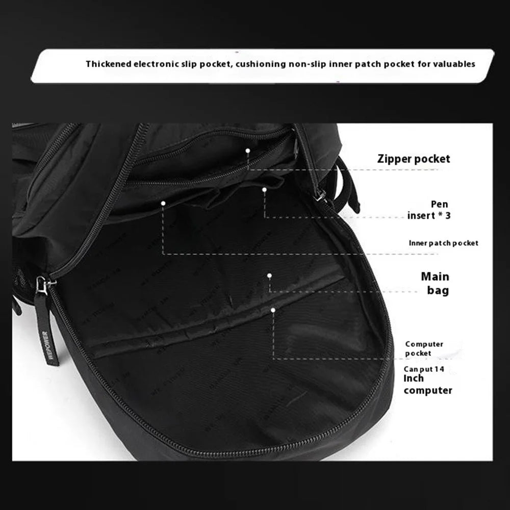 WEPOWER 2329 Waterproof Nylon Casual Daypack Breathable Men Backpack for 14 Inch Laptop - Black - 5