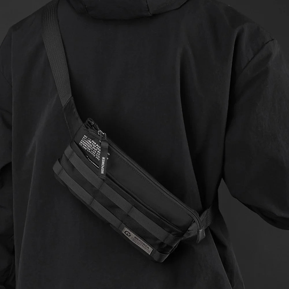 WEPOWER 2328 Men Crossbody Bag Casual Waist Pack Waterproof Nylon Chest Bag for Outdoor Travel - Black - 2