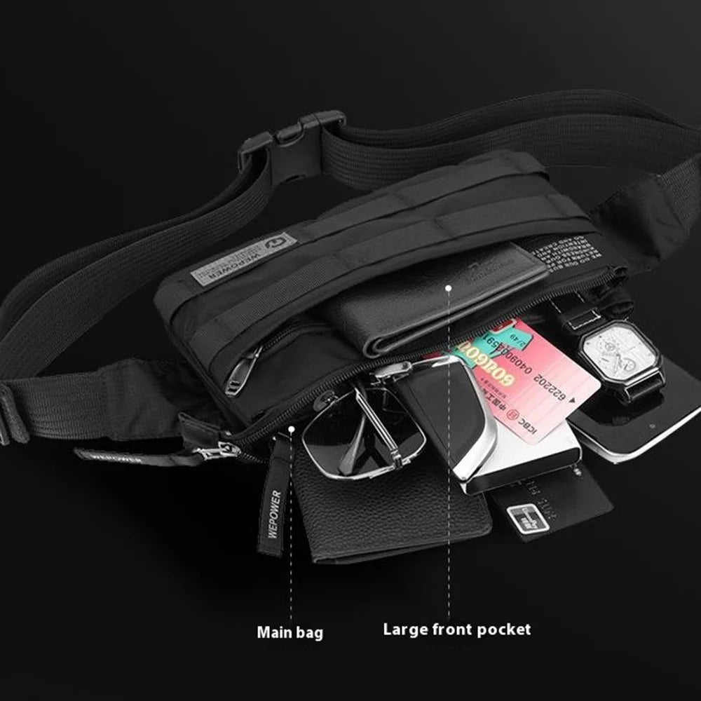 WEPOWER 2328 Men Crossbody Bag Casual Waist Pack Waterproof Nylon Chest Bag for Outdoor Travel - Black - 3