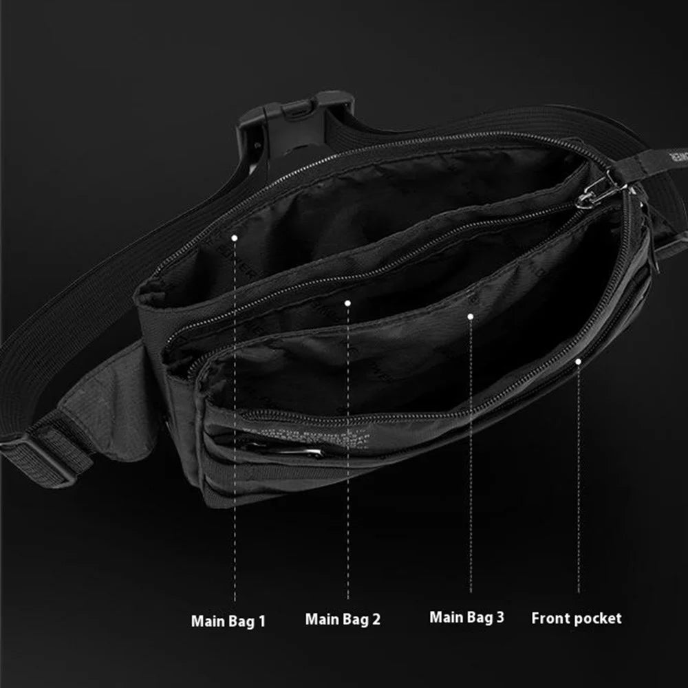 WEPOWER 2328 Men Crossbody Bag Casual Waist Pack Waterproof Nylon Chest Bag for Outdoor Travel - Black - 6