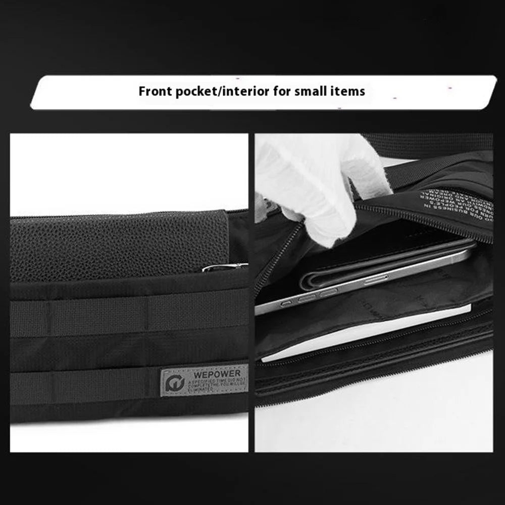 WEPOWER 2328 Men Crossbody Bag Casual Waist Pack Waterproof Nylon Chest Bag for Outdoor Travel - Black - 7