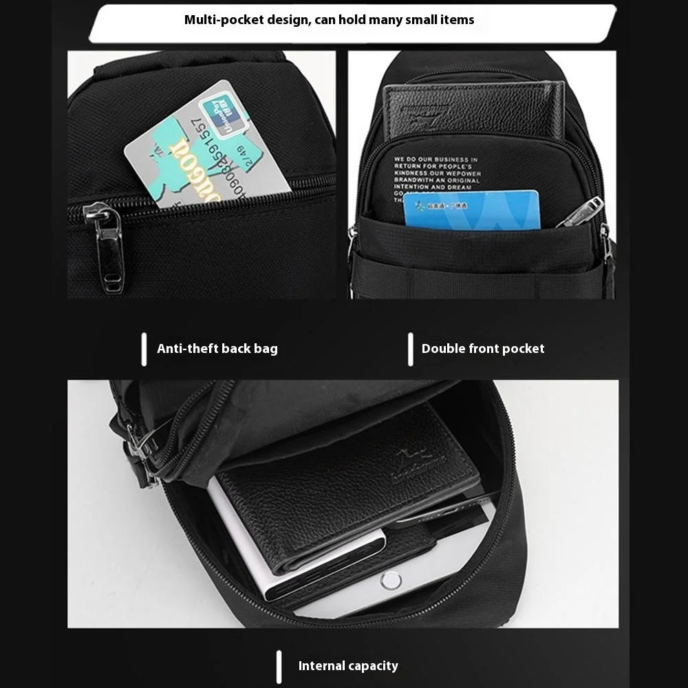 WEPOWER 2327 Chest Pack for Men Waterproof Nylon Mini Crossbody Bag Travel Shoulder Bag - Black - 4