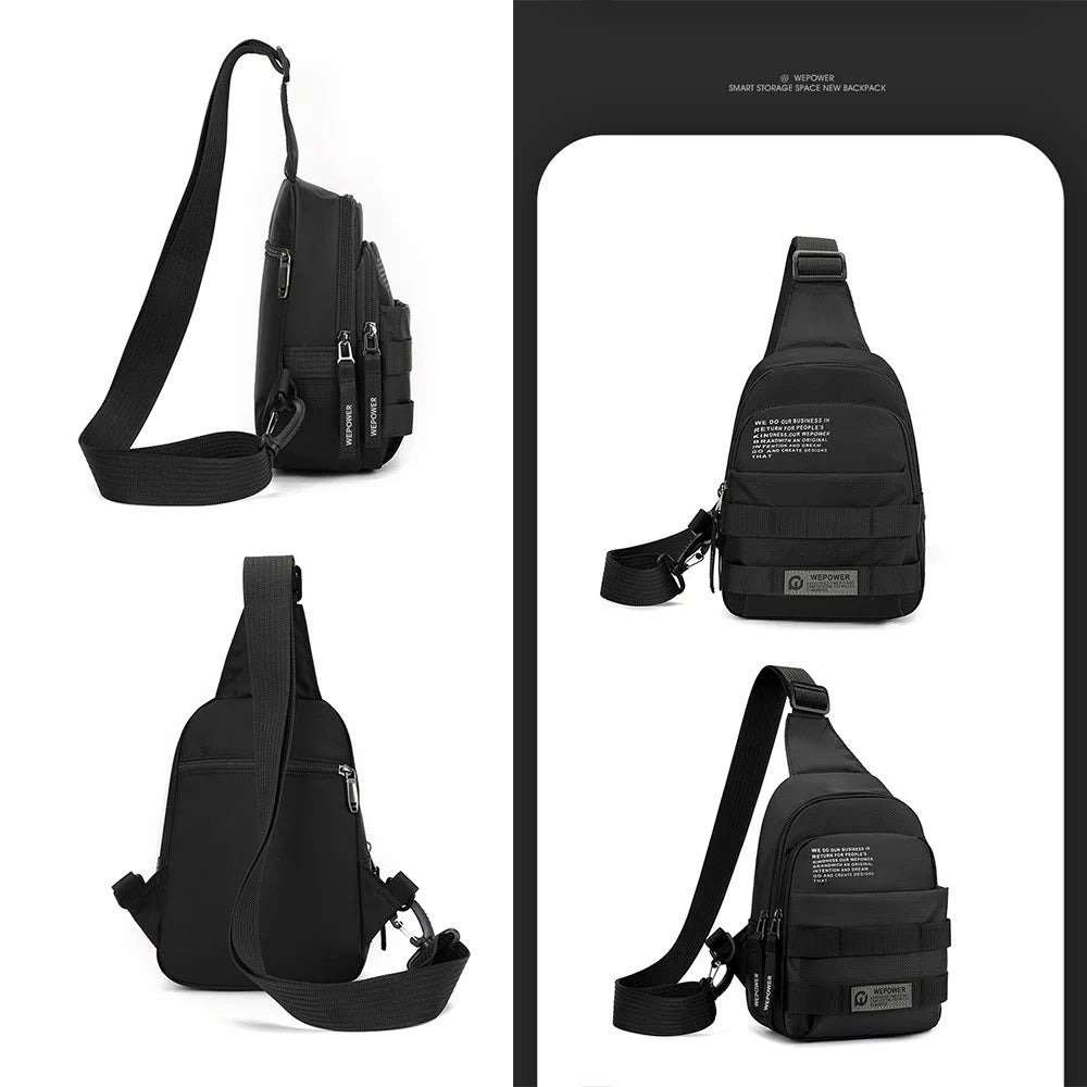 WEPOWER 2327 Chest Pack for Men Waterproof Nylon Mini Crossbody Bag Travel Shoulder Bag - Black - 5