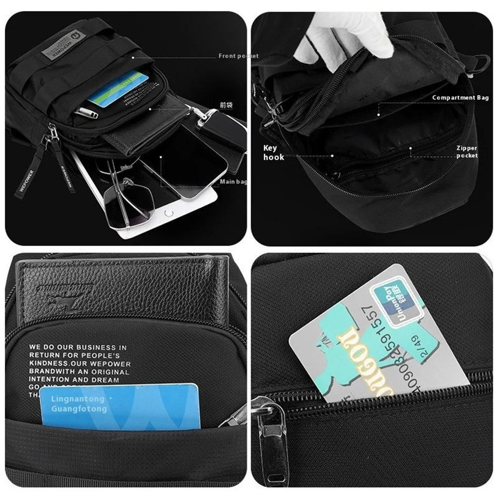 WEPOWER 2327 Chest Pack for Men Waterproof Nylon Mini Crossbody Bag Travel Shoulder Bag - Black - 6