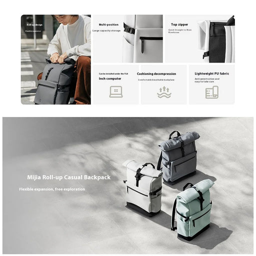 XIAOMI MIJIA 23L Casual Backpack Roll Top Design Multi Compartment Waterproof Polyester Daypack (Chinese Version) - Grey - 2