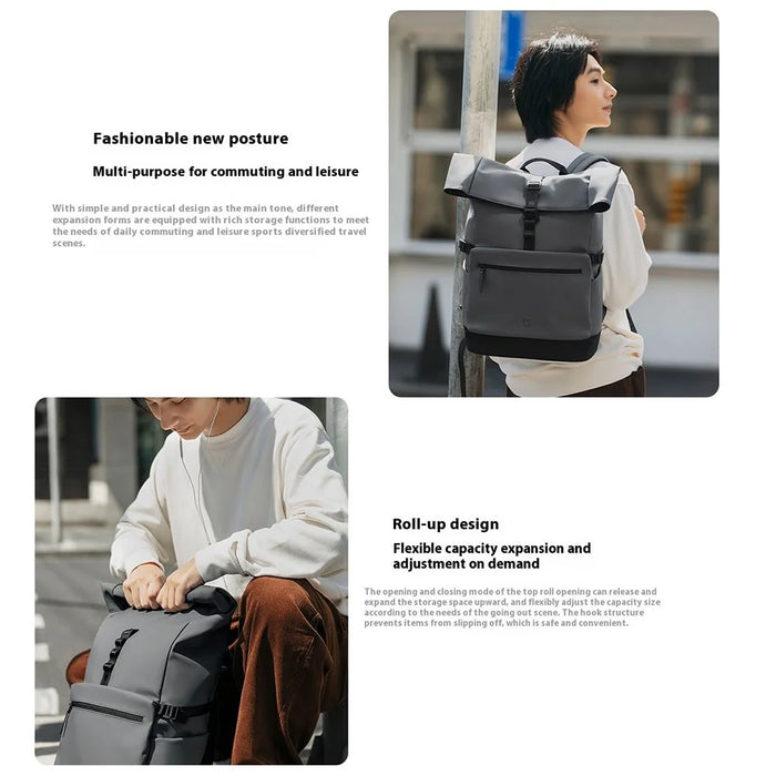 XIAOMI MIJIA 23L Casual Backpack Roll Top Design Multi Compartment Waterproof Polyester Daypack (Chinese Version) - Grey - 3
