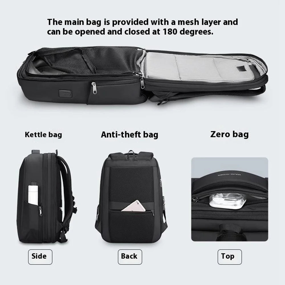 MARK RYDEN MR9405SJ Business Men Backpack Expandable Capacity Travel Double Shoulder Bag with USB Port - 6