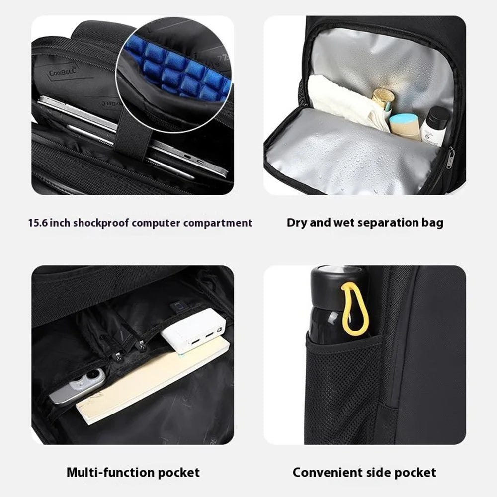 COOLBELL CB-8303 Business Travel Laptop Backpack Wet Dry Separation Dual Shoulder Bag with USB Charging Port - Black - 5