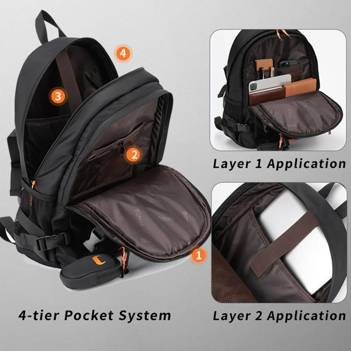 BULLCAPTAIN Oxford Cloth Dual Shoulder Bag Large Capacity Backpack with Mini Hanging Pouch - Black - 6