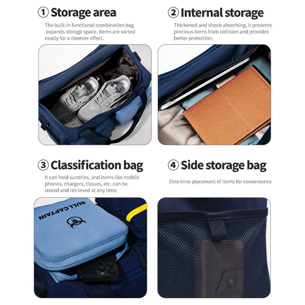 BULLCAPTAIN Wet Dry Separation Shoe Clothes Carrying Bag with Shoulder Strap for Travel Gym Sports - Sky Blue - 5