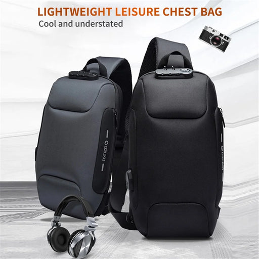 OZUKO Multifunction Lightweight Chest Bag Waterproof Anti-scratch Shoulder Bag - Black - 2