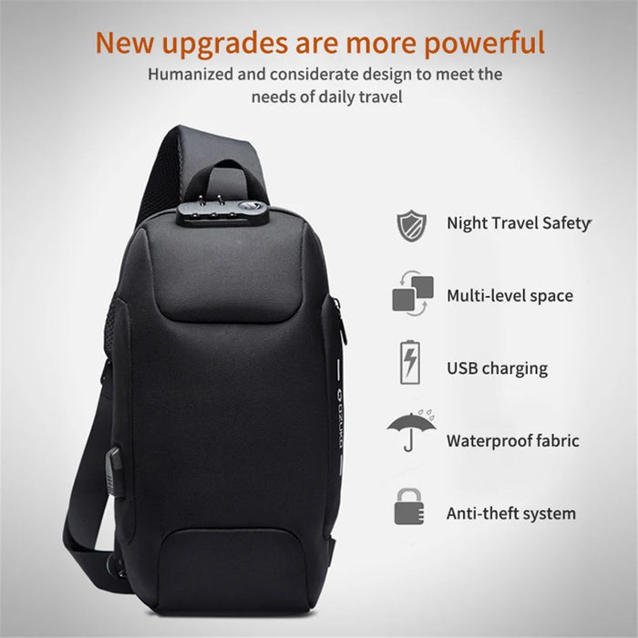 OZUKO Multifunction Lightweight Chest Bag Waterproof Anti-scratch Shoulder Bag - Black - 3