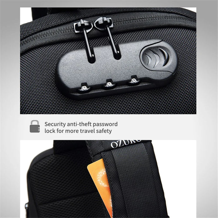 OZUKO Multifunction Lightweight Chest Bag Waterproof Anti-scratch Shoulder Bag - Black - 5