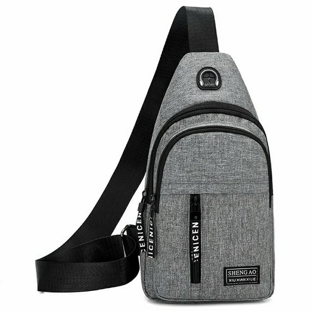 Dual Layer Casual Business Chest Bag Crossbody Shoulder Pack for Men Waterproof Outdoor Messenger Bag - Grey - 1