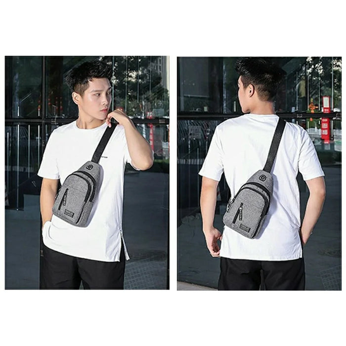 Dual Layer Casual Business Chest Bag Crossbody Shoulder Pack for Men Waterproof Outdoor Messenger Bag - Grey - 2