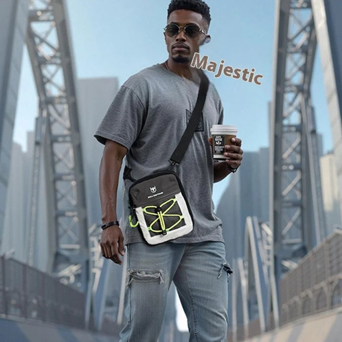 BULLCAPTAIN 0108 Men Crossbody Bag Waterproof Oxford Cloth Multi-Compartment Single Shoulder Bag - Black - 4