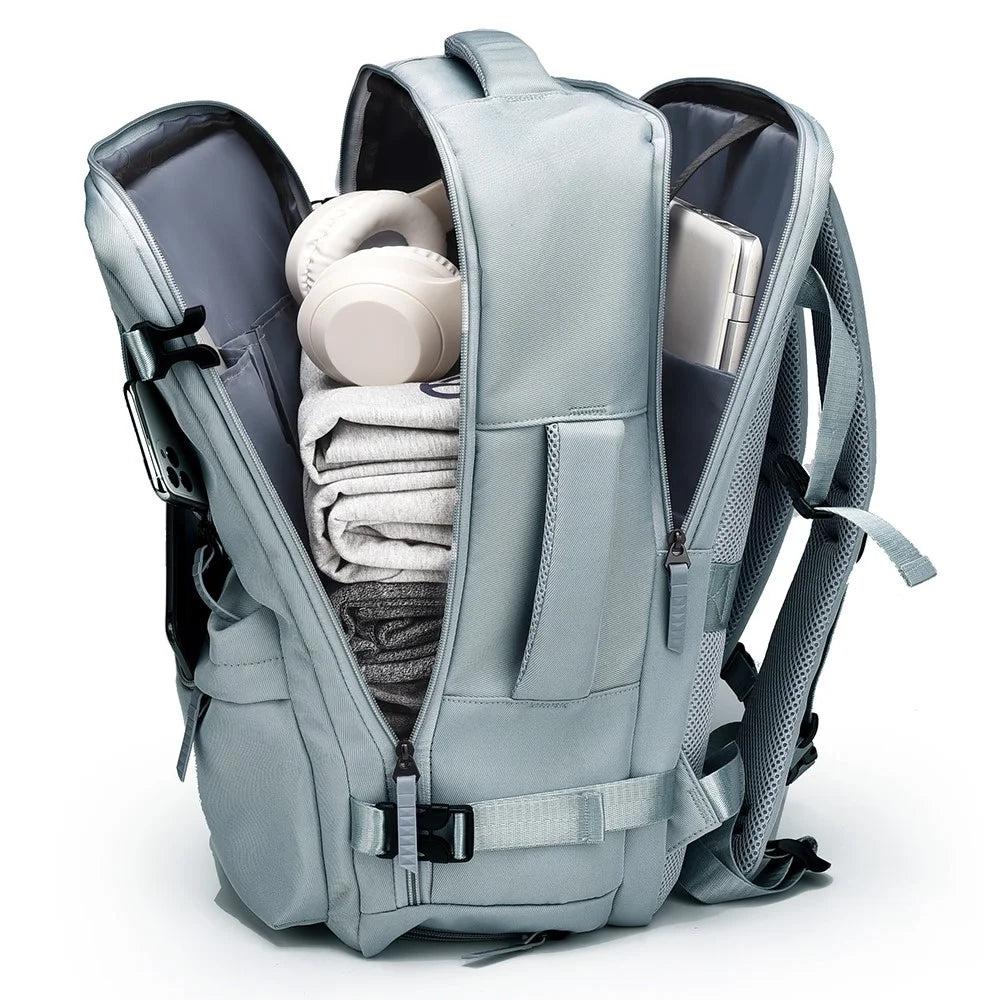 B723 180 Degree Opening Travel Backpack Oxford Cloth Laptop Rucksack with Shoe Compartment - Light Green - 3