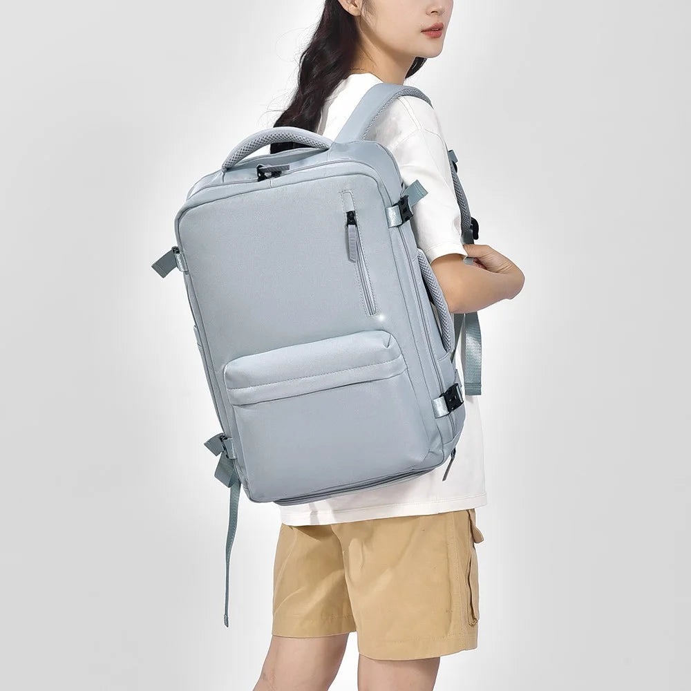 B723 180 Degree Opening Travel Backpack Oxford Cloth Laptop Rucksack with Shoe Compartment - Light Green - 5