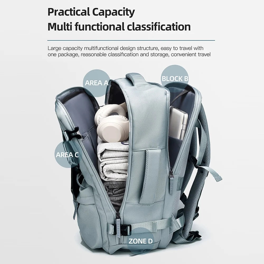 B723 180 Degree Opening Travel Backpack Oxford Cloth Laptop Rucksack with Shoe Compartment - Light Green - 6