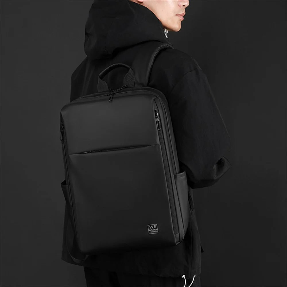 WEPOWER 3422 Casual Backpack Business Travel Laptop Bag Waterproof PU Leather Daypack for Men - Black - 2