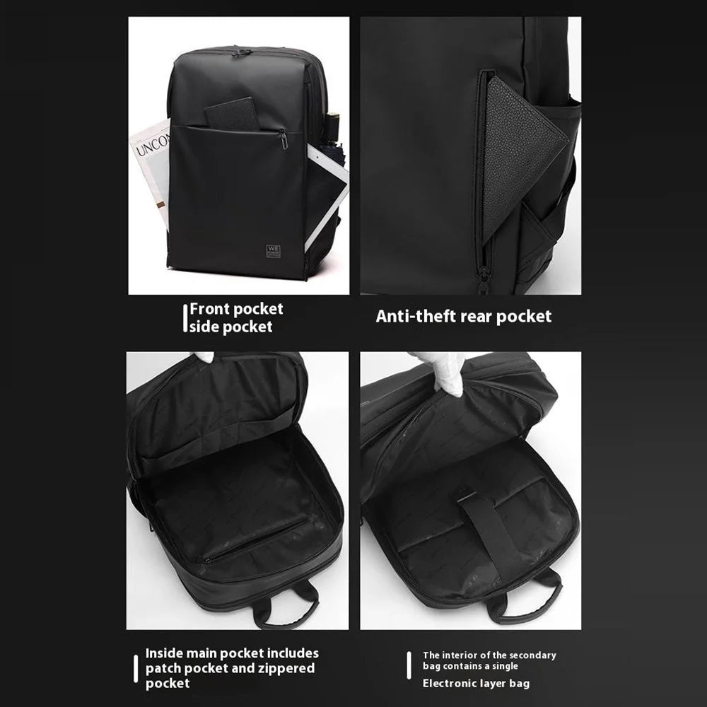 WEPOWER 3422 Casual Backpack Business Travel Laptop Bag Waterproof PU Leather Daypack for Men - Black - 4