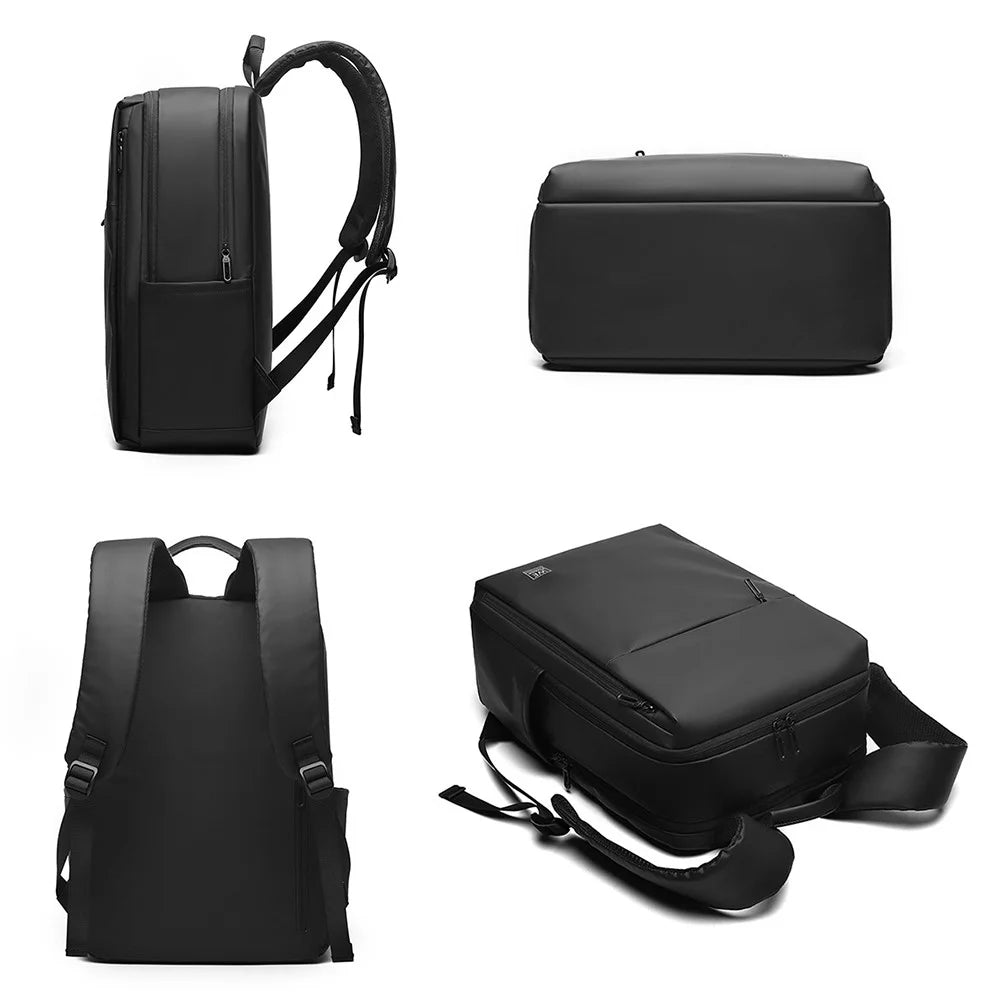 WEPOWER 3422 Casual Backpack Business Travel Laptop Bag Waterproof PU Leather Daypack for Men - Black - 7