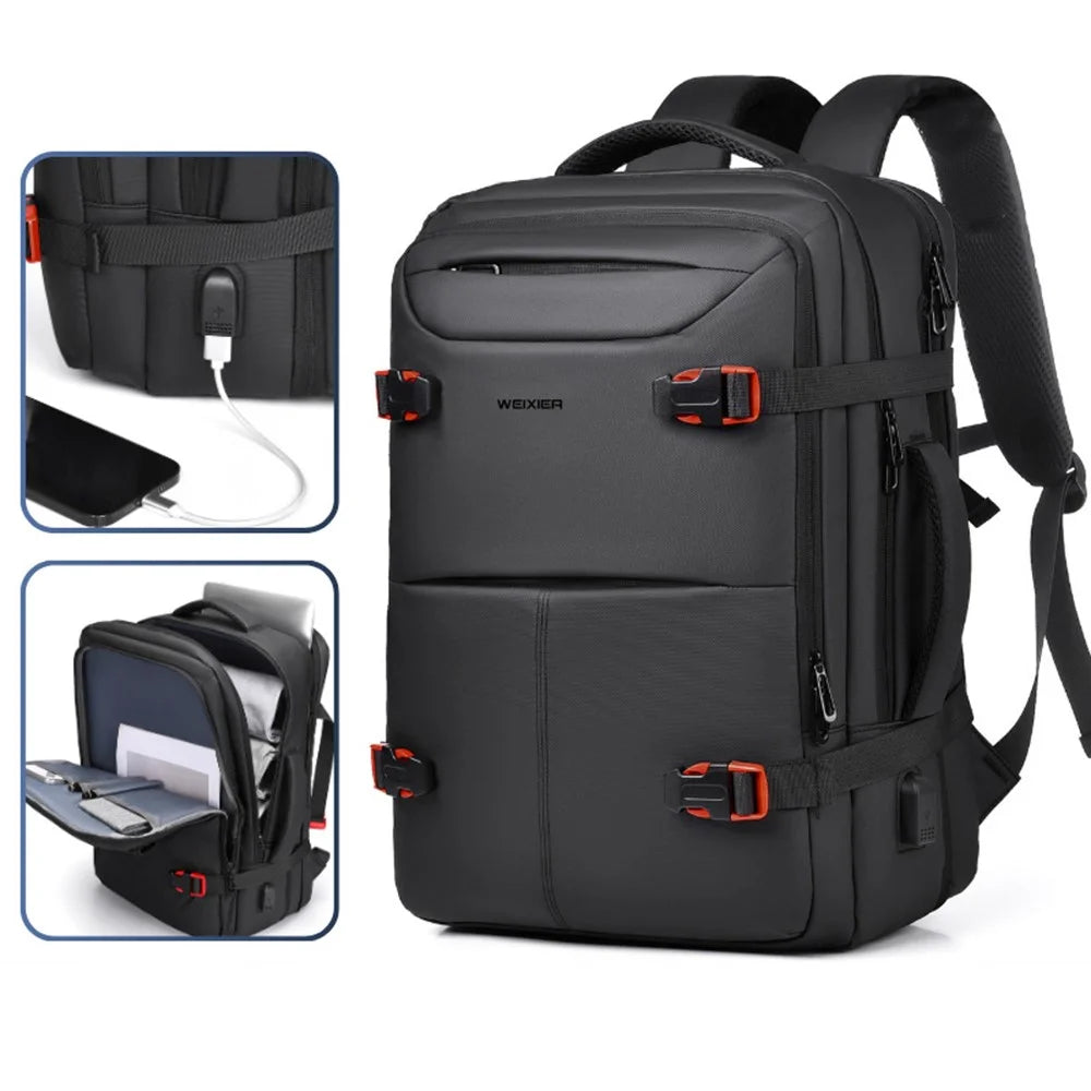WEIXIER B735 Business Laptop Backpack Expandable Capacity Shoulder Bag with External USB Port - Black - 4