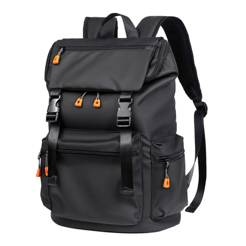 B1862 Double Shoulder Rucksack Waterproof Oxford Fabric Laptop Backpack with External USB Port - Black - 1