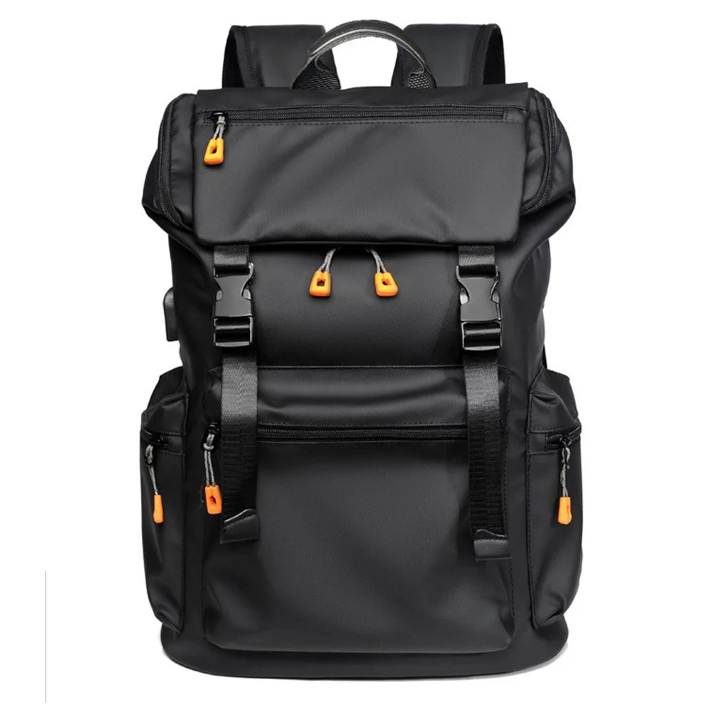 B1862 Double Shoulder Rucksack Waterproof Oxford Fabric Laptop Backpack with External USB Port - Black - 2