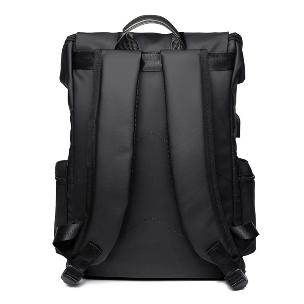 B1862 Double Shoulder Rucksack Waterproof Oxford Fabric Laptop Backpack with External USB Port - Black - 4