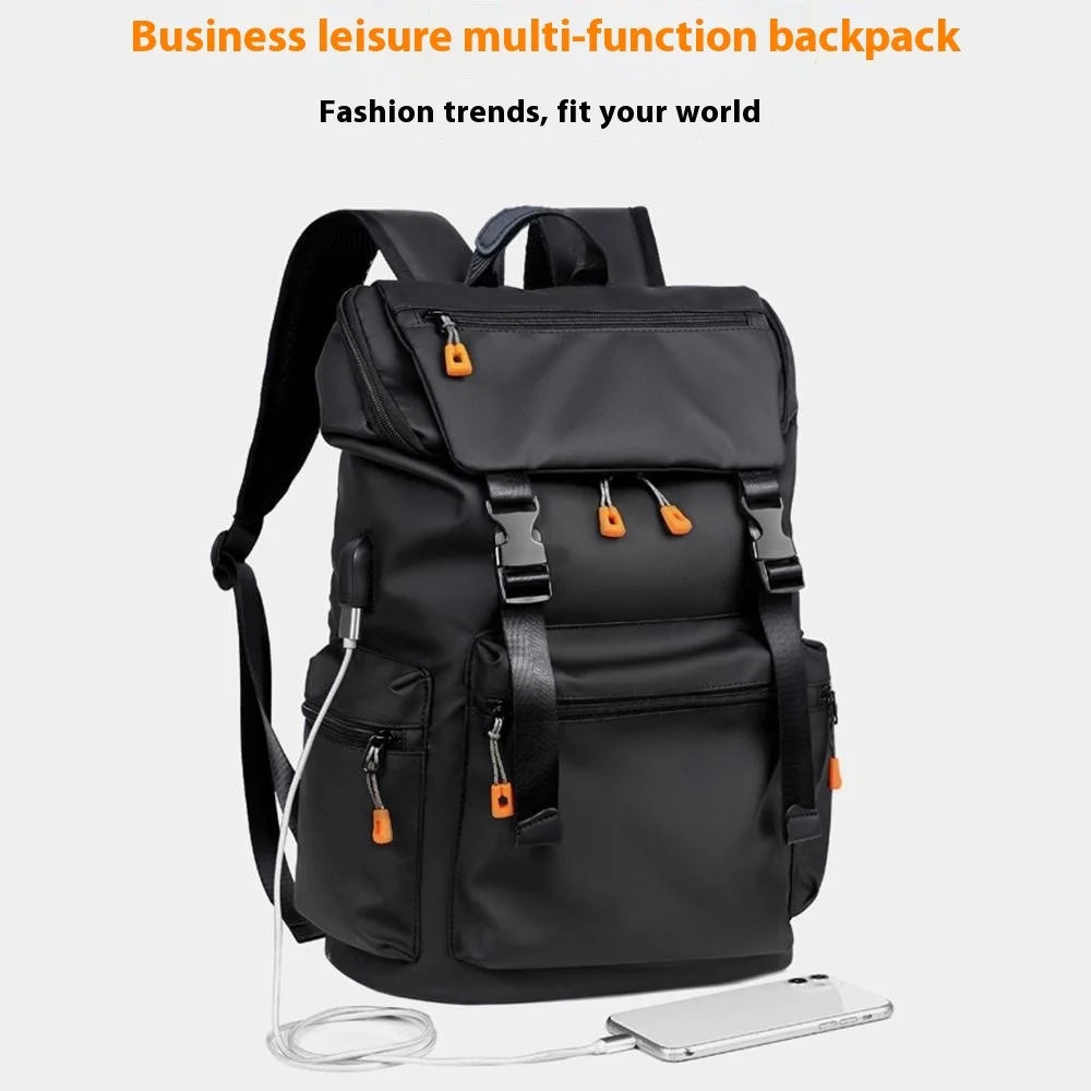 B1862 Double Shoulder Rucksack Waterproof Oxford Fabric Laptop Backpack with External USB Port - Black - 6