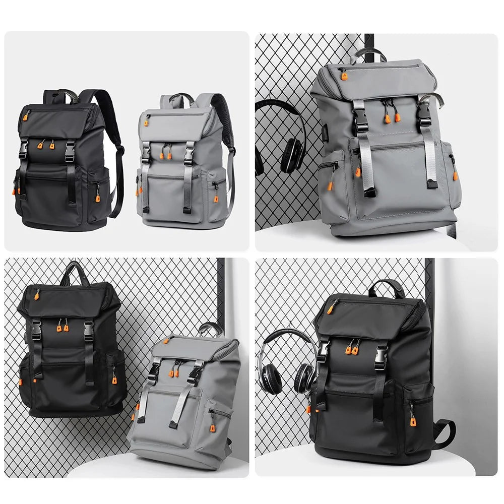 B1862 Double Shoulder Rucksack Waterproof Oxford Fabric Laptop Backpack with External USB Port - Black - 7