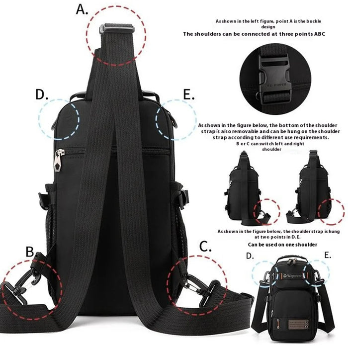 WEPOWER 8105 Men Chest Bag Multifunctional Convertible Nylon Backpack Crossbody Bag - Black - 4