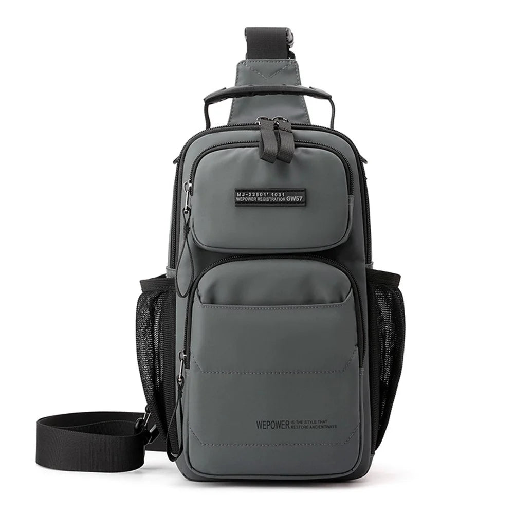 WEPOWER 999-15 Men Chest Bag Casual Commuting Nylon Crossbody Sling Pack Backpack - Grey - 1
