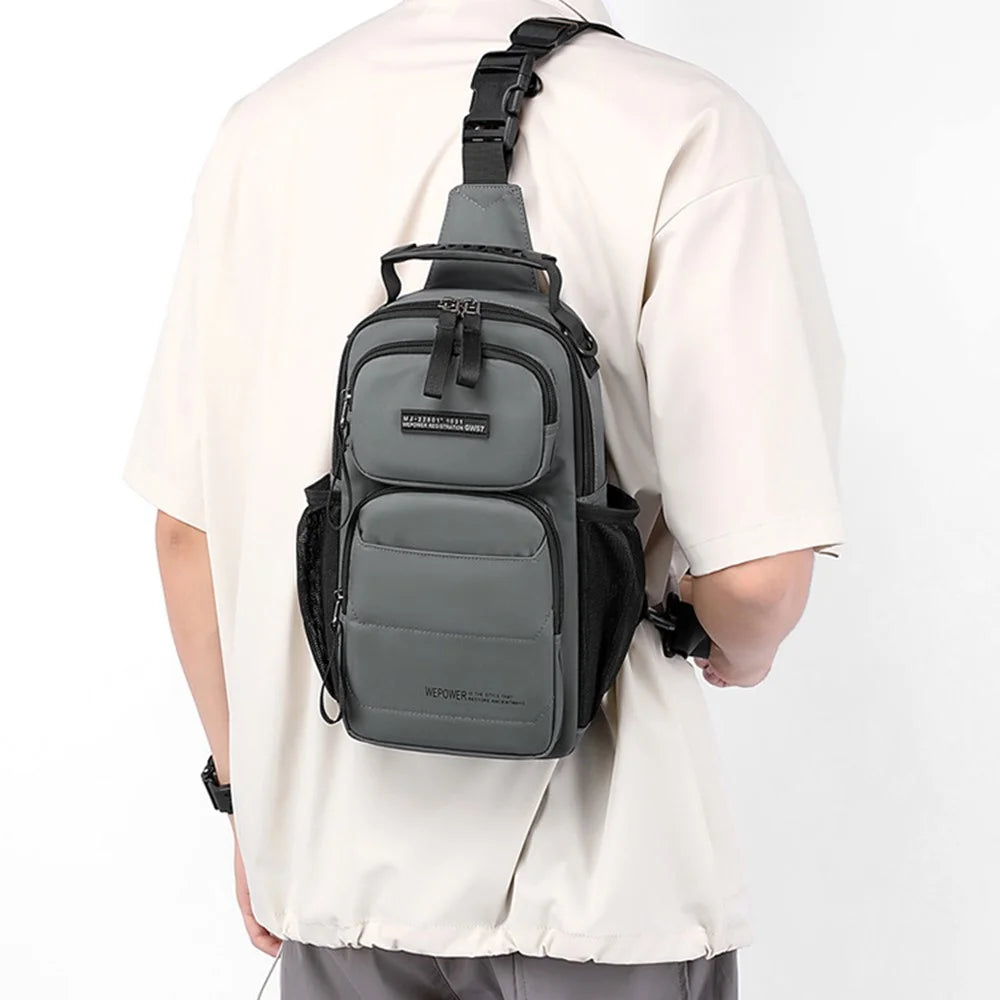 WEPOWER 999-15 Men Chest Bag Casual Commuting Nylon Crossbody Sling Pack Backpack - Grey - 2
